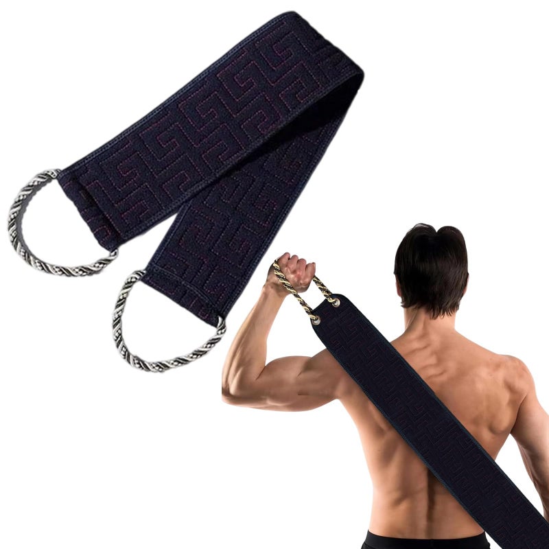 Back Scrub for Shower, Double Sided Exfoliating Washcloth with Handles, Deep Cleansing Your Body for Men and Women (Black)