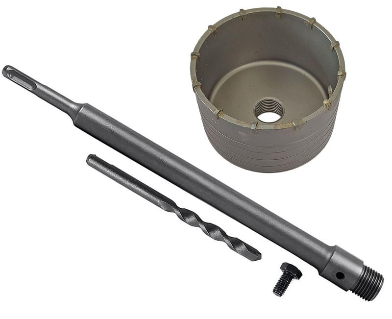 Inditrust Concrete Cement Stone Wall Hole Saw & 350mm Round Rod SDS Plus Shank for Concrete, Cement, Wall & Hole Saw Cutter (100mm hole saw 350mm rod) - Image 1