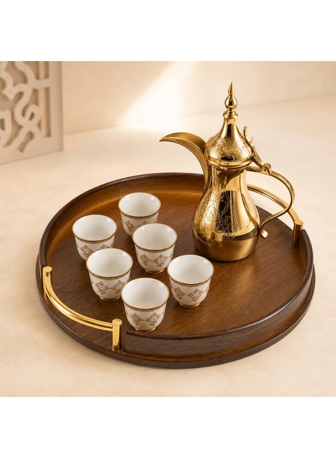 1pc Bamboo Round Serving Tray with Golden Metal handle ,Non-Slip & Easy-Clean Home Decor, Coffee Table Tray and Organizer，35cm - Image 1