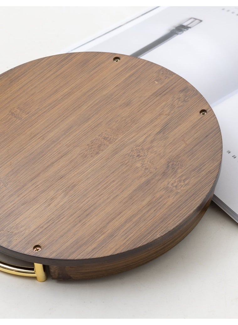 1pc Bamboo Round Serving Tray with Golden Metal handle ,Non-Slip & Easy-Clean Home Decor, Coffee Table Tray and Organizer，35cm - Image 5