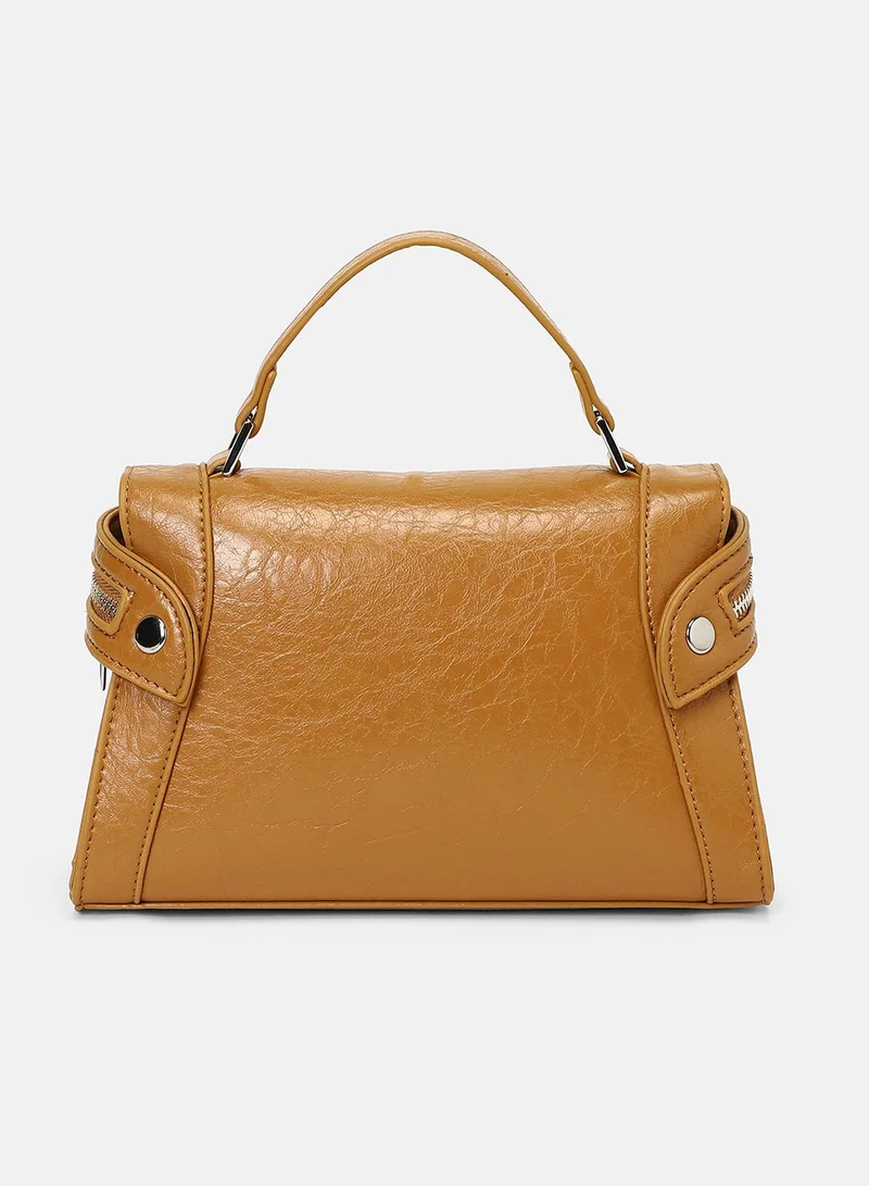 Haute Sauce Solid Zip Lock Regular Vegan Leather Sling Bag with Detachable Strap For Women