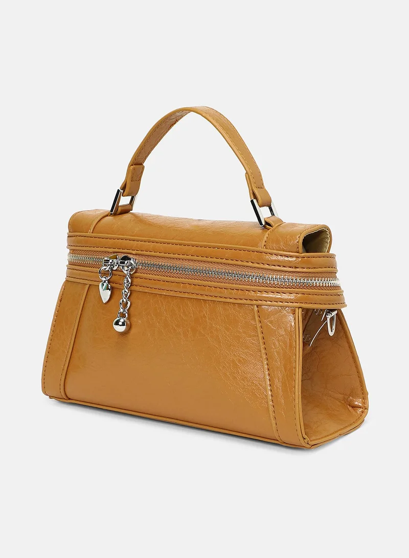 Haute Sauce Solid Zip Lock Regular Vegan Leather Sling Bag with Detachable Strap For Women
