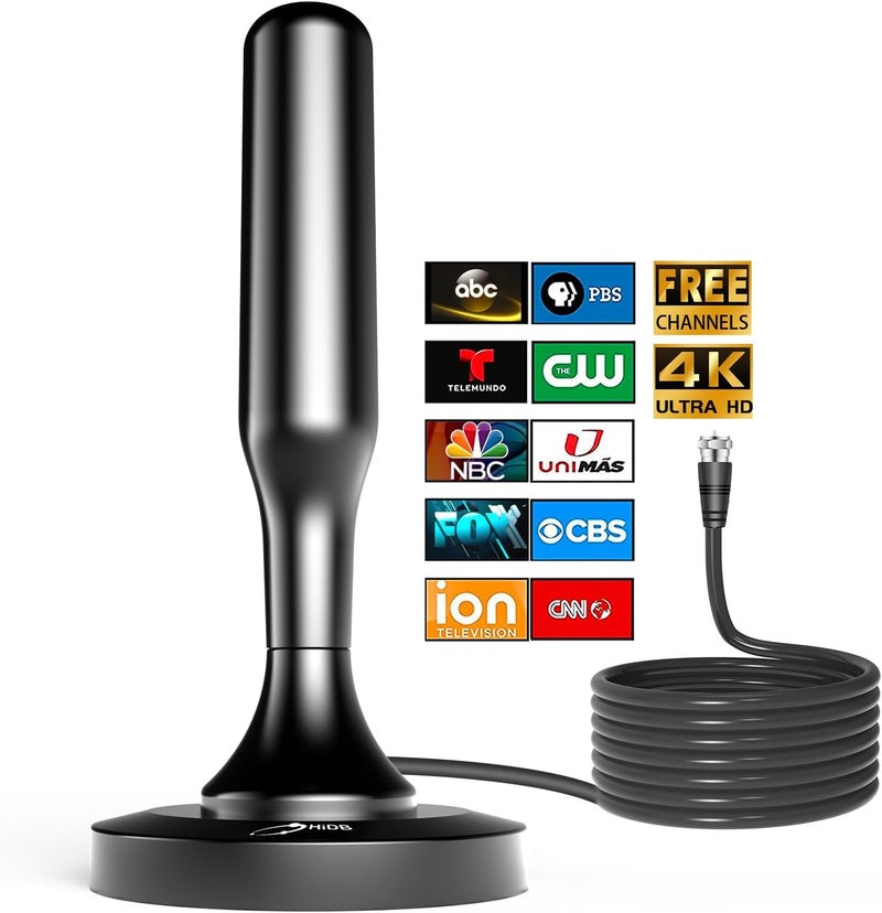 HIDB TV Antenna for Smart TV Indoor, Digital Indoor HD Antennas with Strong Magnetic Base, Easy Installation, Long Range Reception for Local Channels 4K 1080P, 10ft Long Cables (Black) - Image 1