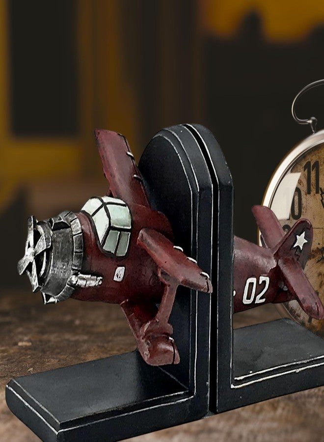 Bellaa 24230 Decorative Bookends Vintage Airplane Book Ends Industrial Rustic Non-Skid Shelves Support Aircraft Collection Models for Home 10 inch - Image 5
