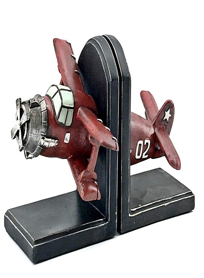 Bellaa 24230 Decorative Bookends Vintage Airplane Book Ends Industrial Rustic Non-Skid Shelves Support Aircraft Collection Models for Home 10 inch - Image 1