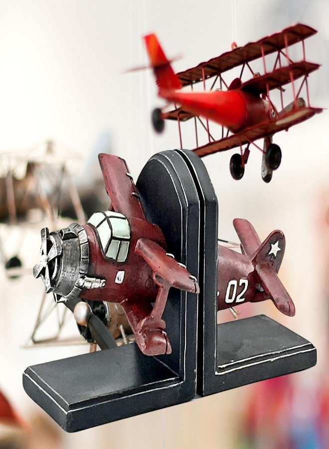 Bellaa 24230 Decorative Bookends Vintage Airplane Book Ends Industrial Rustic Non-Skid Shelves Support Aircraft Collection Models for Home 10 inch - Image 4