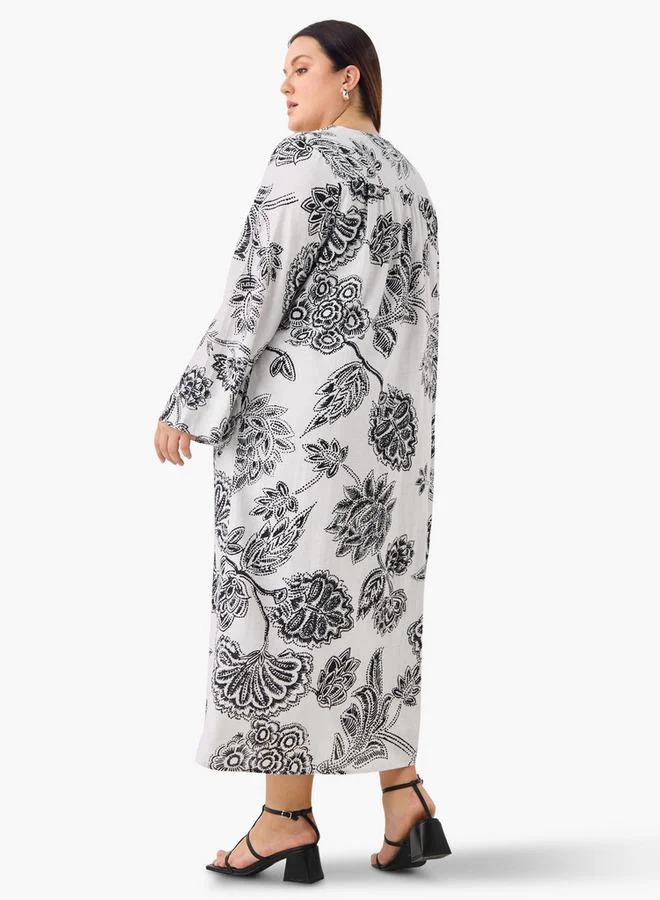 أولا بوبكن فستان كفتان طويل مقاس كبير من أولا بوبكن مزين بياقة على شكل حرف