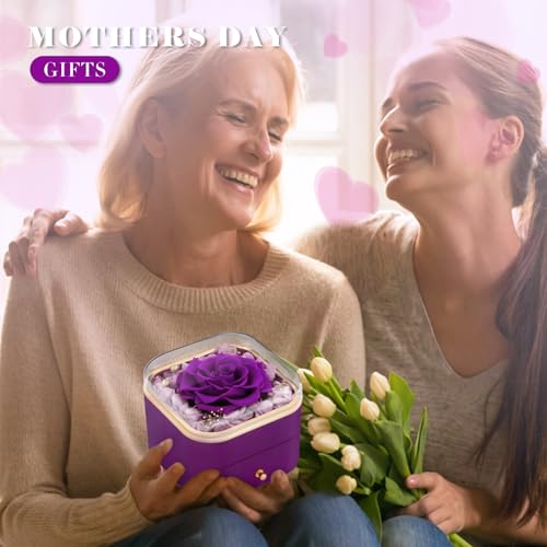 Beferr Birthday Gifts for Women Mom Preserved Real Rose with Necklace Eternal Roses Fresh Flowers for Delivery Prime Anniversary Purple Gifts for Grandma Wife Daughter Sister - Image 5