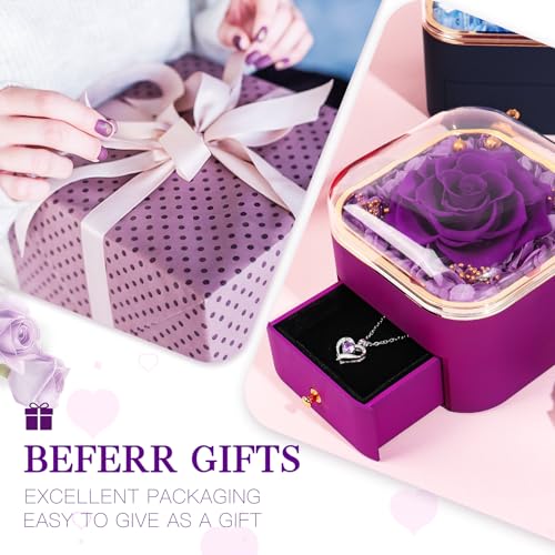Beferr Birthday Gifts for Women Mom Preserved Real Rose with Necklace Eternal Roses Fresh Flowers for Delivery Prime Anniversary Purple Gifts for Grandma Wife Daughter Sister - Image 3