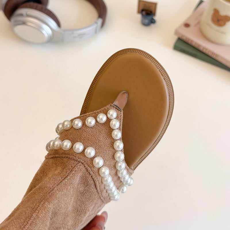 Summer Girls Fashion Pearl Chain Sandals Explosions Big Kids Western Style Princess Style High-Top Roman Shoes - Image 5