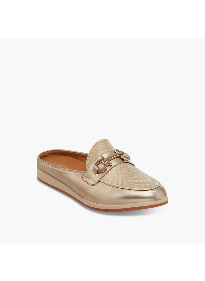 لو كونفورت Women's Textured Slip-On Mules with Metal Accent