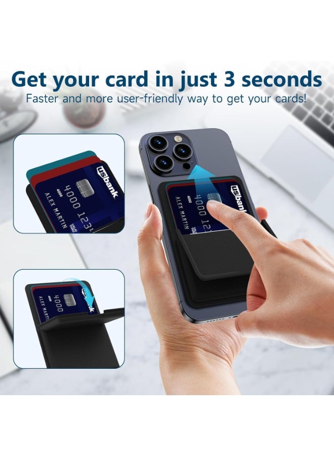 Arabest Magnetic Wallet Compatible with Mag-Safe, Adjustable Stand Card Holder for iPhone 15/14/13/12 Series – Twill PU Leather, Holds 3 Cards (Black) - Image 3