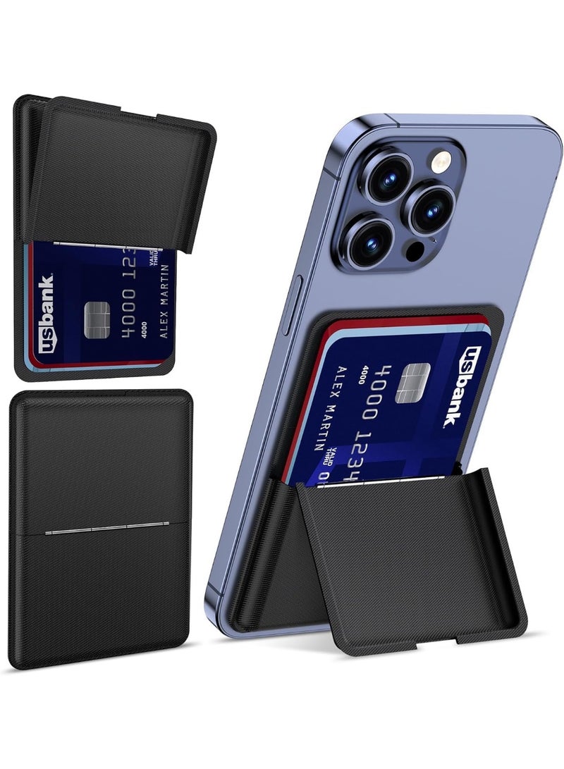 Arabest Magnetic Wallet Compatible with Mag-Safe, Adjustable Stand Card Holder for iPhone 15/14/13/12 Series – Twill PU Leather, Holds 3 Cards (Black) - Image 1