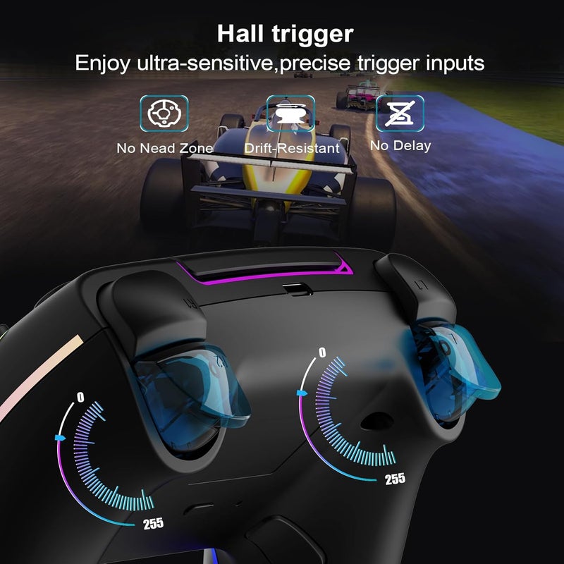 JUNHUAN Wireless Controller for PS5 Pro/PlayStation-5/PC/Mac with Hall Effect joystick trigger/Back Paddles/Cool RGB/Motion Sensor/TURBO/3.5mm Audio Jack - Built-in Speakers Support P-S5 Console Audio - Image 4
