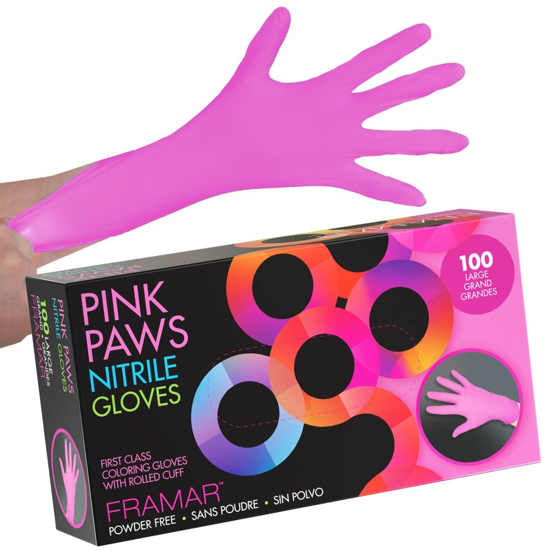 framar FRAMAR Pink Gloves Disposable Latex Free Large Nitrile Gloves Large Non Latex Powder Free Guantes De Nitrilo For Hair Dye Salon Cleaning Tattoo Food Prep Extra Durable 100 Pack 