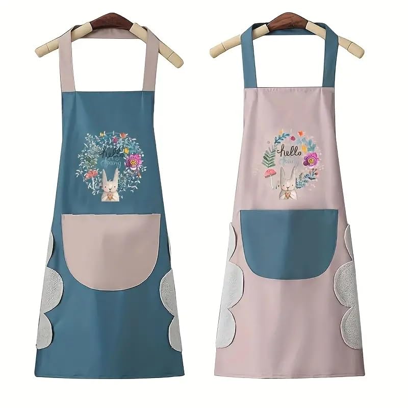 CLUZE Cute Cartoon Waterproof Apron Oilproof Two Sides Coral Fleece Hand Wipeable Apron Kitchen Supplies Pack of 2 - Image 1