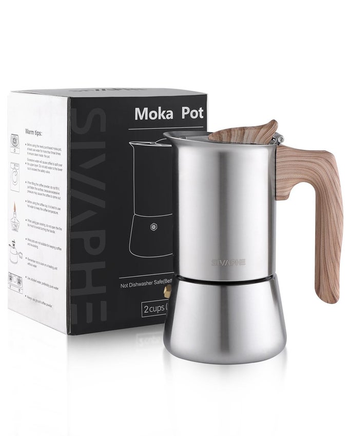 STOVETOP ESPRESSO MAKER 100ML ITALIAN COFFEE PERCOLATOR MAKER MOKA POT STAINLESS STEEL COFFEE POT 2 ITALIAN CUPS 2X50ML