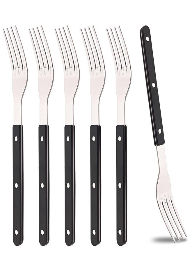 BRIIEC 6-Piece 7.01-inch Dessert Fork Set Stainless Steel Silverware Set BRIIEC Black Acrylic Clamp Handle Flatware Set Vintage Tableware Luxury Mirror Polished - Image 1