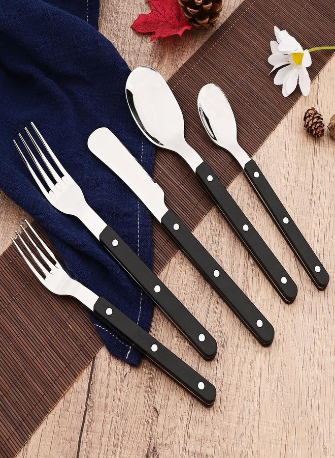 BRIIEC 6-Piece 7.01-inch Dessert Fork Set Stainless Steel Silverware Set BRIIEC Black Acrylic Clamp Handle Flatware Set Vintage Tableware Luxury Mirror Polished - Image 5