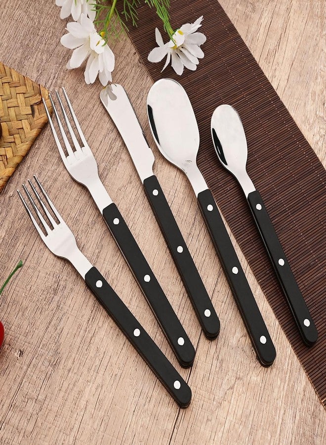 BRIIEC 6-Piece 7.01-inch Dessert Fork Set Stainless Steel Silverware Set BRIIEC Black Acrylic Clamp Handle Flatware Set Vintage Tableware Luxury Mirror Polished - Image 2