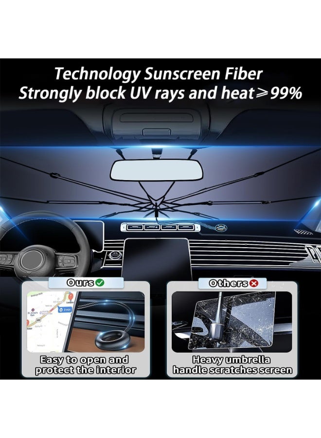 Araone [2025 Upgrade] Retractable Windshield Sun Shade for Car, Umbrella Sunshade for Car Windshield Protect Vehicle from Sun Rays & Heat Damage (130CM*65CM) - Image 2