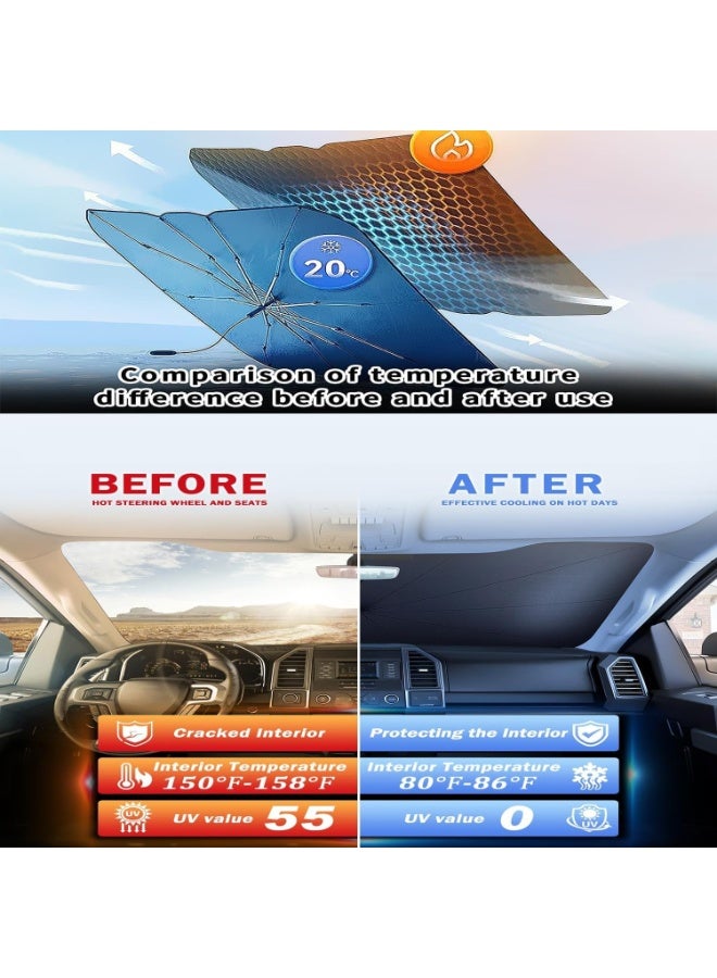 Araone [2025 Upgrade] Retractable Windshield Sun Shade for Car, Umbrella Sunshade for Car Windshield Protect Vehicle from Sun Rays & Heat Damage (130CM*65CM) - Image 4