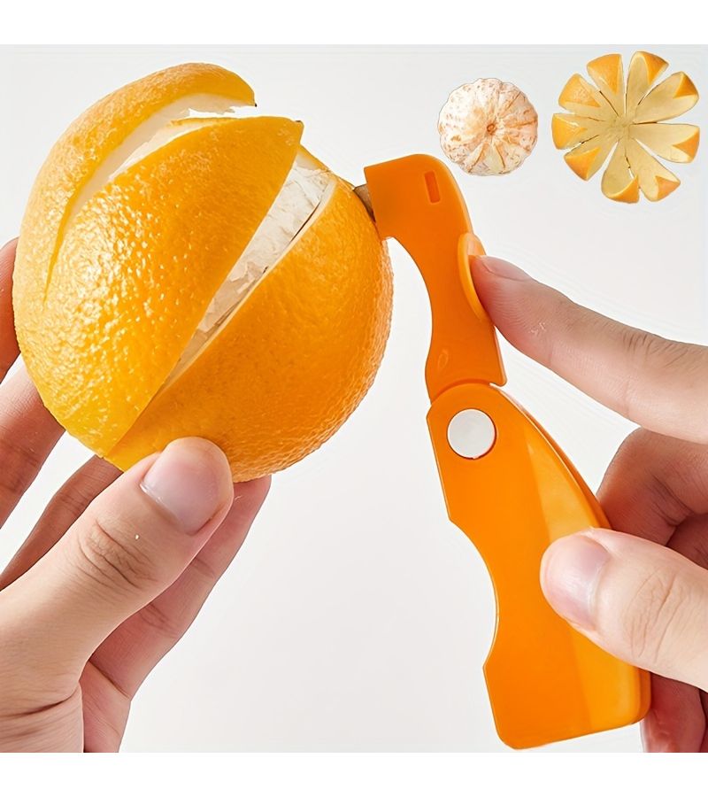 2 Orange Peeler Set with Folding Handle Plastic Fruit Lemon Cutter Kitchen Tool - Image 1