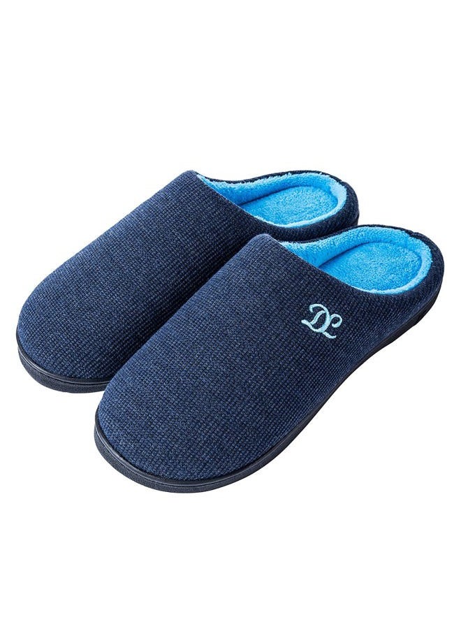 DL Mens Memory Foam Slippers - Comfortable House Slippers For Men, Indoor Outdoor, Closed Toe Black Gray Navy, Blue, 7-8 - Image 1