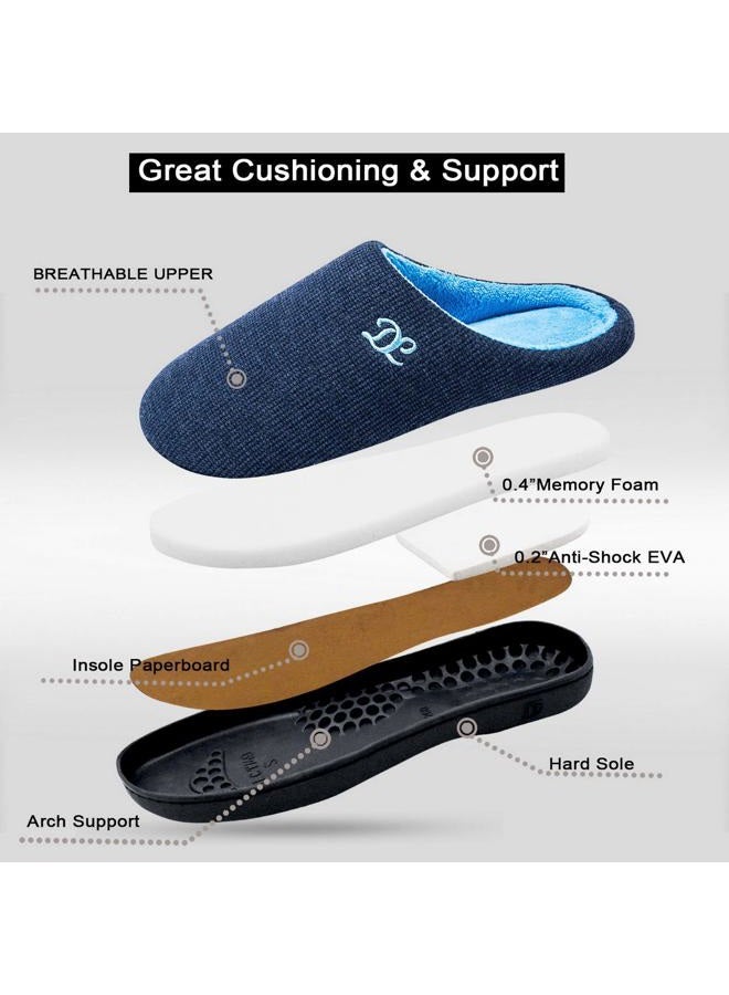 DL Mens Memory Foam Slippers - Comfortable House Slippers For Men, Indoor Outdoor, Closed Toe Black Gray Navy, Blue, 7-8 - Image 3