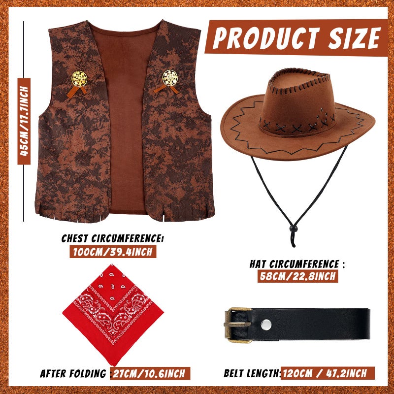 BBTO BBTO Cowboy Fancy Dress Costume Accessory Set Cowgirl Hat Bandanna Brown Waistcoat Toy Gun Belt Holster Unisex Adult for Halloween Party - Image 2