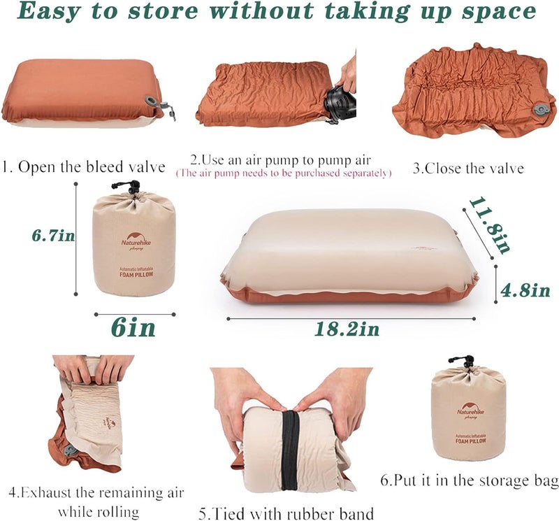 HOMENITY وسادة هومينيتي الإسفنجية وسادة قابلة للنفخ تلقائيًا وسادة تخييم وسادة سفر صلبة عبوة من 1 متعددة الألوان - Image 3