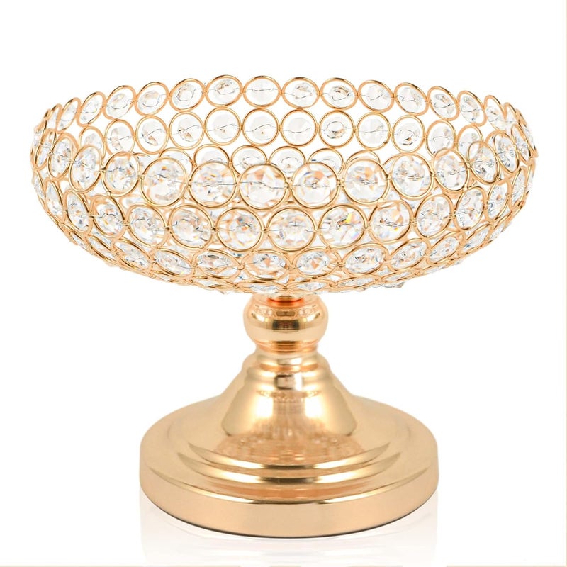 kolnlala HollowCarved Design Crystal Fruit Bowl Food Bowl for Table Centerpiece FruitArtificial flowers Holder for your CounterElegant Crystal Bowl for Party tableGold 1PC - Image 1