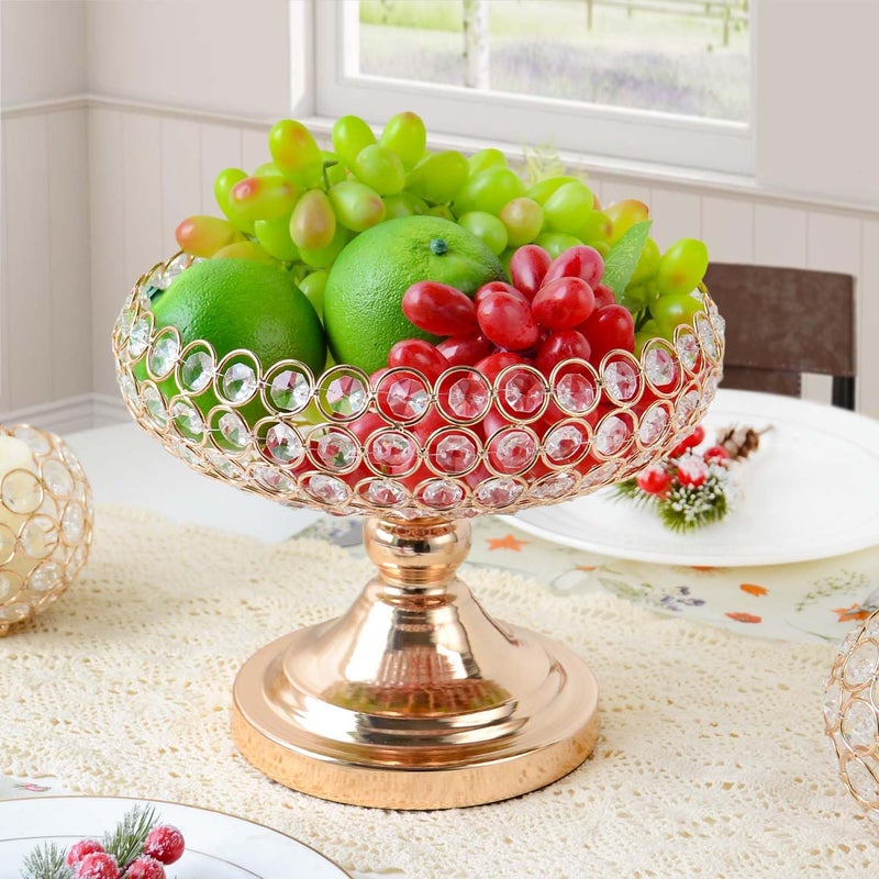 kolnlala HollowCarved Design Crystal Fruit Bowl Food Bowl for Table Centerpiece FruitArtificial flowers Holder for your CounterElegant Crystal Bowl for Party tableGold 1PC - Image 5