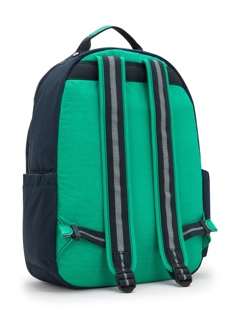 kipling Seoul Large Backpack with Laptop Protection Blue Green Block - Image 2