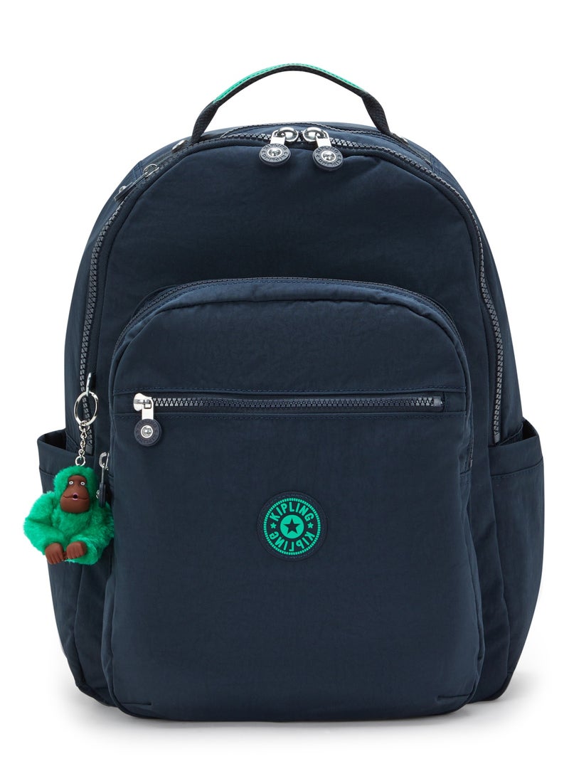 kipling Seoul Large Backpack with Laptop Protection Blue Green Block - Image 1