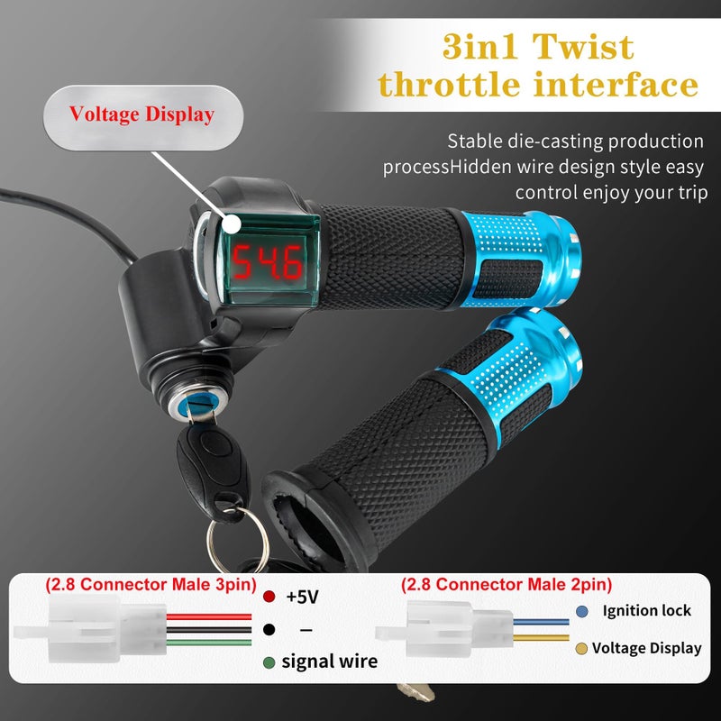 doinal Electric Twist Throttle with Key 12V-96V Universal Electric 5 Wire Throttle Voltage Display Razor Upgraded Throttle with Display - Image 2