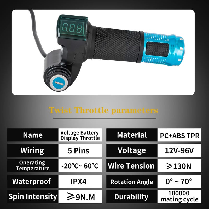 doinal Electric Twist Throttle with Key 12V-96V Universal Electric 5 Wire Throttle Voltage Display Razor Upgraded Throttle with Display - Image 3