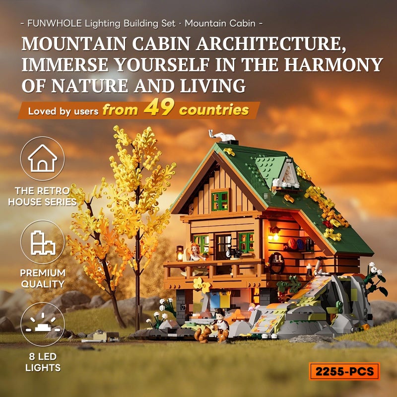 FUNWHOLE Mountain-Cabin House Lighting Building-Bricks Set - Friends Mountain House and Treehouse Collection LED Light Building Set 2255 Pcs for Adults and Teen - Image 2