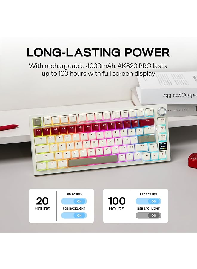 EPOMAKER Ajazz Ak820 Pro Wireless Gaming Keyboard With Tft Screen And Knob Hot Swappable 2.4Ghz/Usb/Bt5.0 Gasket Creamy 75% Mechanical Keyboard For Pc/Mac/Office (Beige Gift Switch) - Image 4