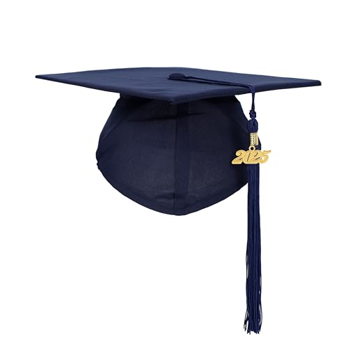 Ftyfty Unisex Adult Matte Graduation Cap with Tassel Year Charm (Navy Blue) - Image 1