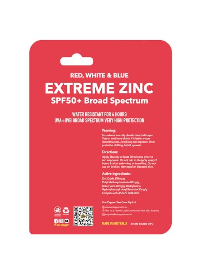 Sun Zapper Extreme Zinc Oxide Sunscreen Stick SPF 50 Water Resistant 3Pack Red White Blue For Face Made in Australia - Image 3