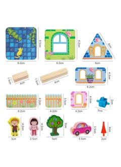 بيوينتي Wooden Construction Bricks, Building Blocks Set，Variety of Shapes House Model Game Castle and Farm Building Set, Castle Construction Blocks for Boys and Girls Birthday Party Favors (128PCS)  - Image 3