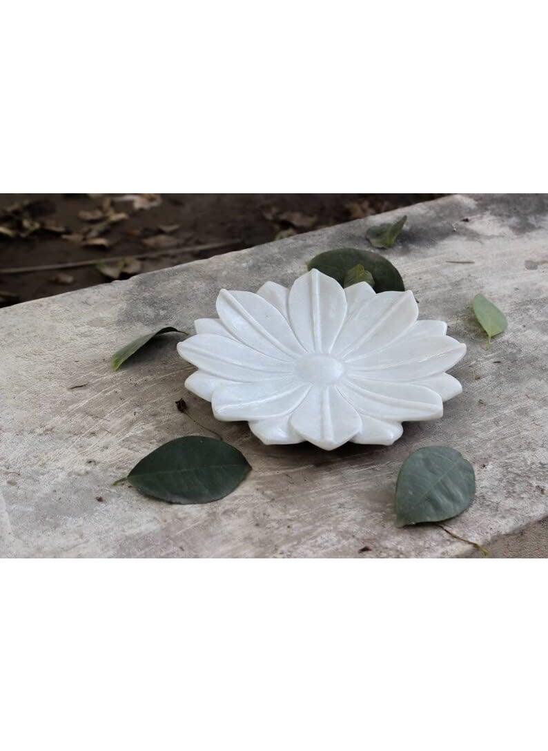 R&M - RM 9inch Decorative Marble Bowl, Flower Bowl, Hand Carved Marble Bowl, Lotus Bowl, Fruit Bowl, Bowls, Decorative Bowls, Gift, Birthday Gift Marble Candle Holder - Image 1