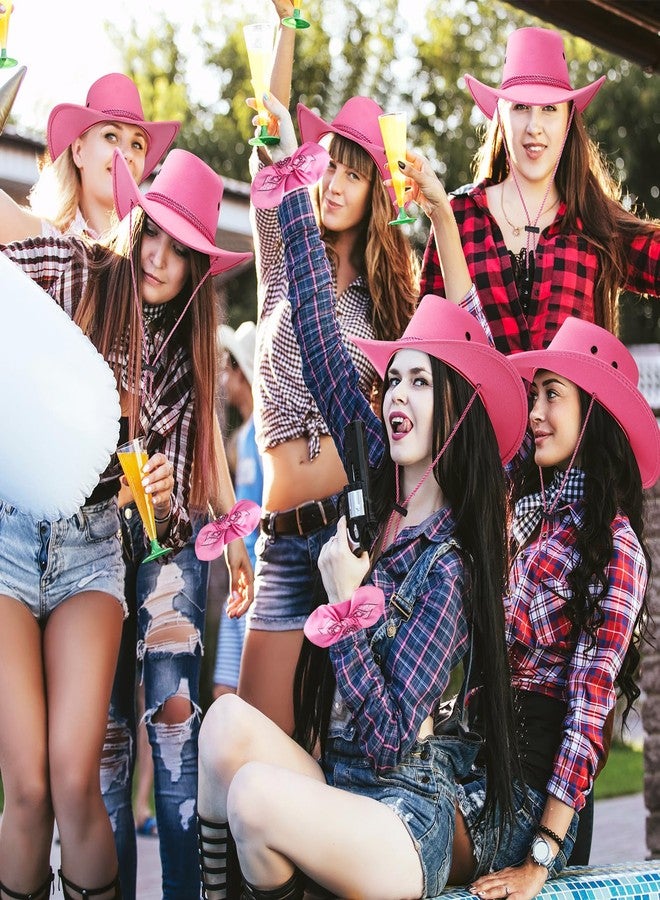 Zhanmai 12 Pcs Cowboy Hat and Bandana Cowboy Cowgirl Hats Bulk Western Party Costume Halloween Accessory(Pink) - Image 4