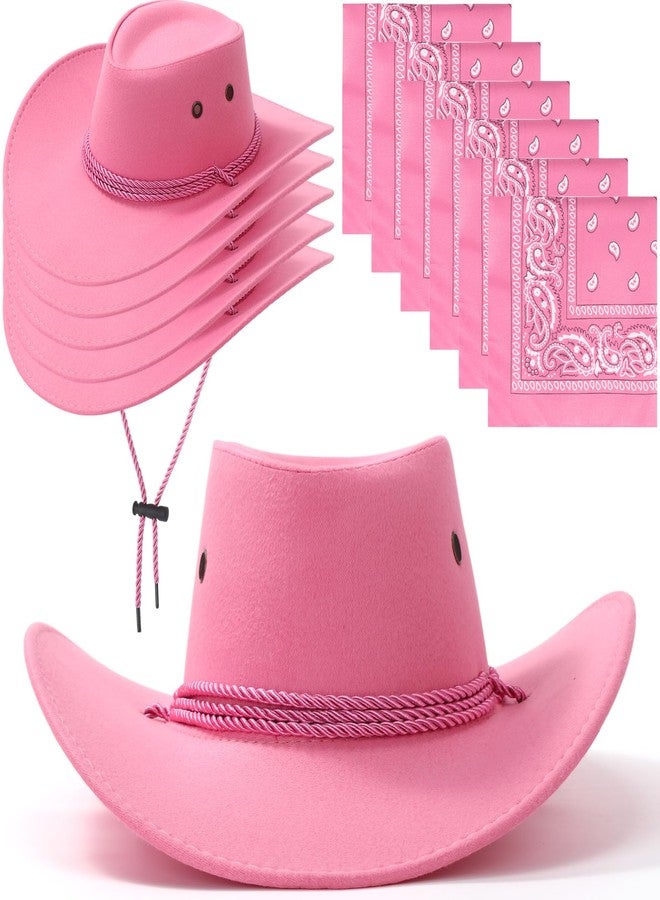 Zhanmai 12 Pcs Cowboy Hat and Bandana Cowboy Cowgirl Hats Bulk Western Party Costume Halloween Accessory(Pink) - Image 1