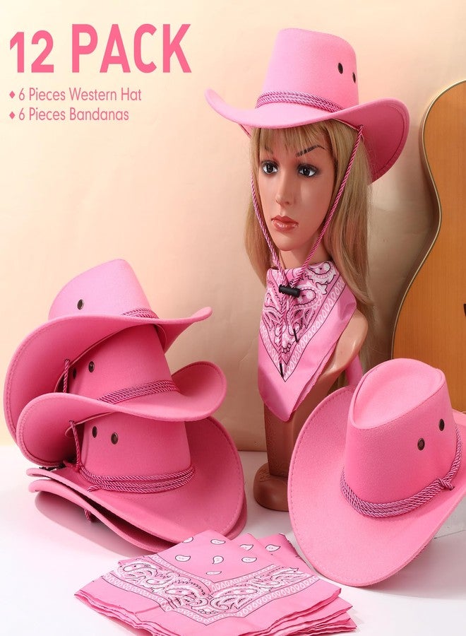 Zhanmai 12 Pcs Cowboy Hat and Bandana Cowboy Cowgirl Hats Bulk Western Party Costume Halloween Accessory(Pink) - Image 2