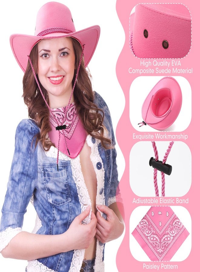 Zhanmai 12 Pcs Cowboy Hat and Bandana Cowboy Cowgirl Hats Bulk Western Party Costume Halloween Accessory(Pink) - Image 5