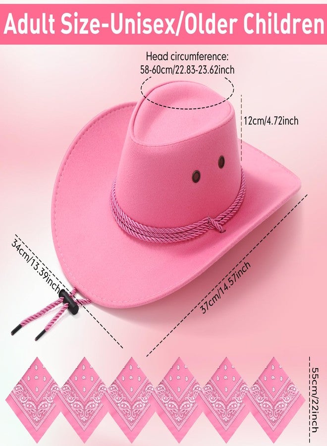 Zhanmai 12 Pcs Cowboy Hat and Bandana Cowboy Cowgirl Hats Bulk Western Party Costume Halloween Accessory(Pink) - Image 3