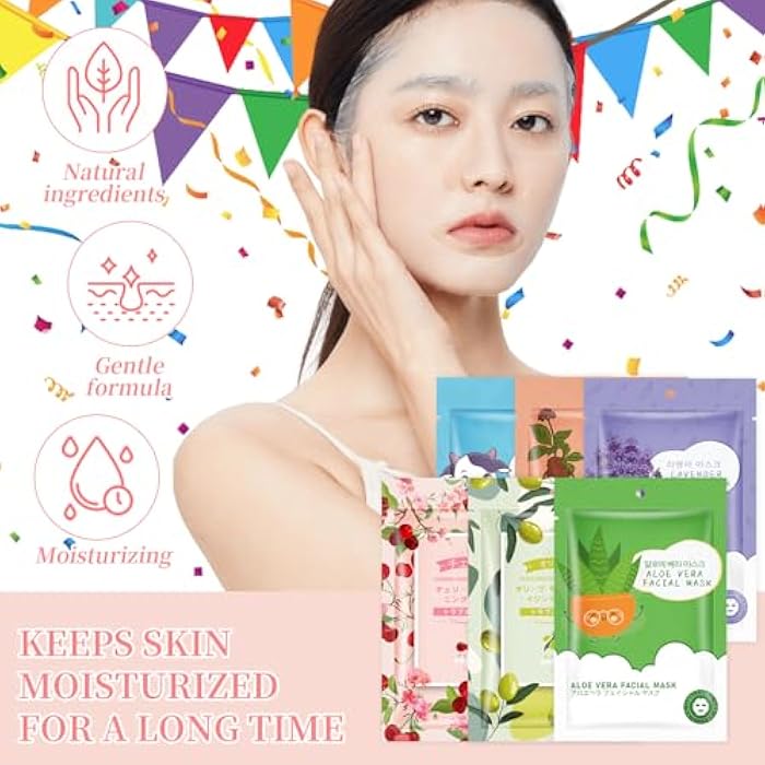 GUOYAOLIFU 12 Sheets Face Masks Skincare, Moisturize Face Masks Suitable for Sensitive Skin, Hydrate Facial Mask for All Skin Types, Bulk Facial Masks for Women Skin Care, Soothe Face Mask for Spa Party - Image 3