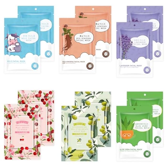 GUOYAOLIFU 12 Sheets Face Masks Skincare, Moisturize Face Masks Suitable for Sensitive Skin, Hydrate Facial Mask for All Skin Types, Bulk Facial Masks for Women Skin Care, Soothe Face Mask for Spa Party - Image 1